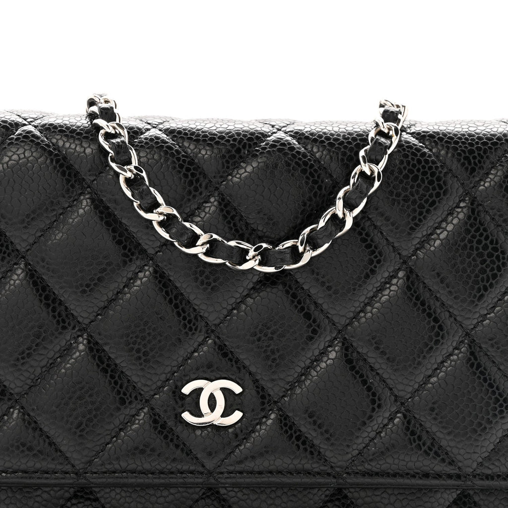 Caviar Quilted Wallet on Chain WOC Black wholesalehk.shop