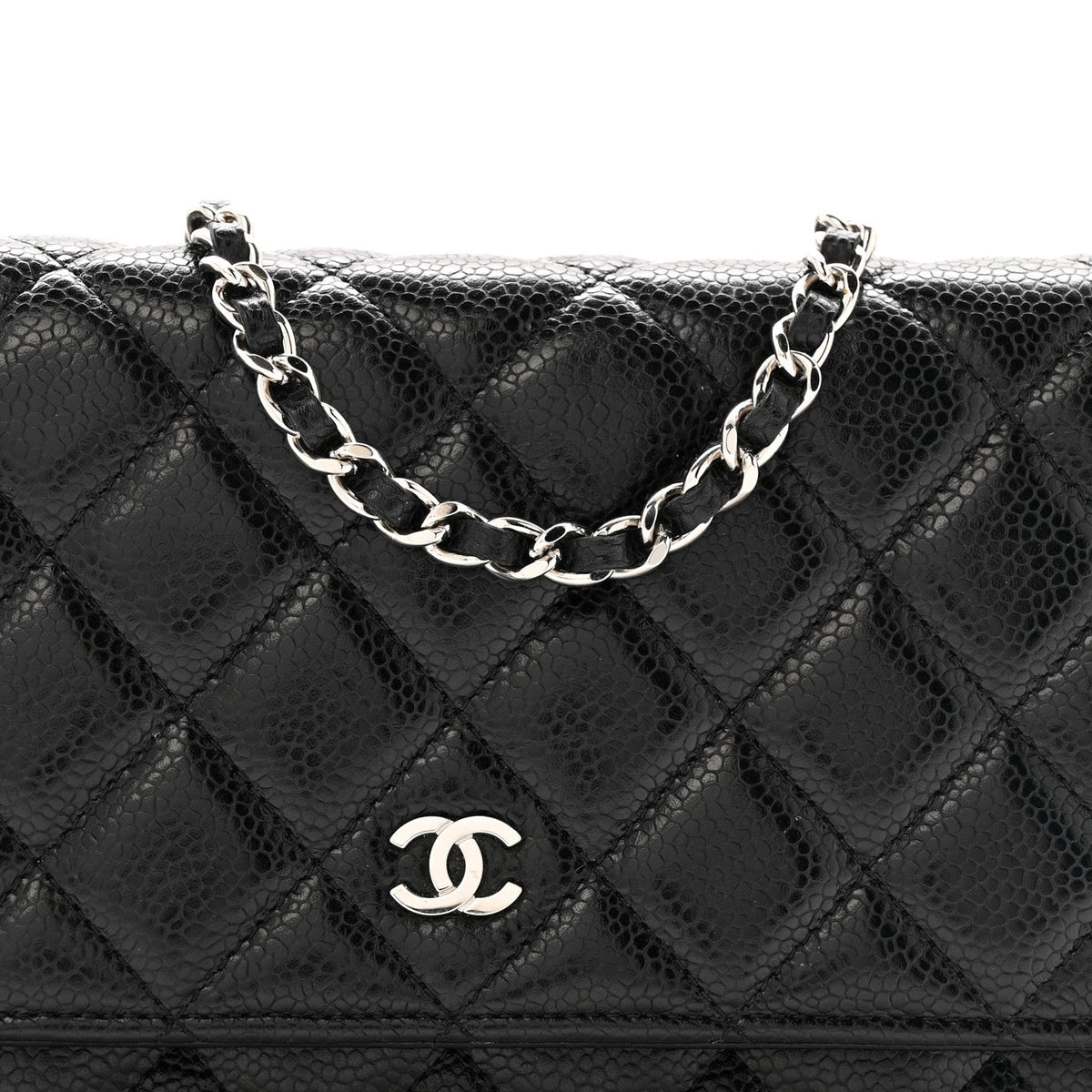 Caviar Quilted Wallet on Chain WOC Black wholesalehk.shop