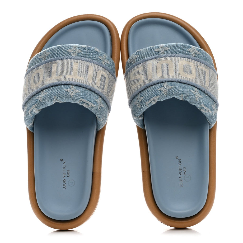 Monogram Denim LV Bliss Womens Comfort Mules 36.5 Turquoise £¨ Direct shipment via from wholesalehk.shop