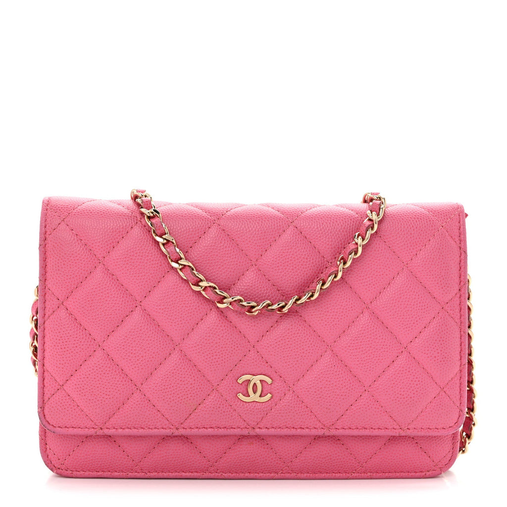 Caviar Quilted Wallet on Chain WOC Pink wholesalehk.shop