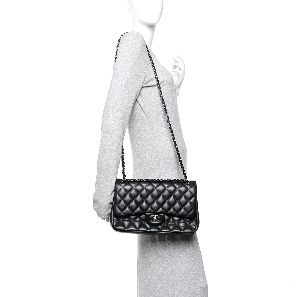 Lambskin Quilted Jumbo Double Flap Black wholesalehk.shop