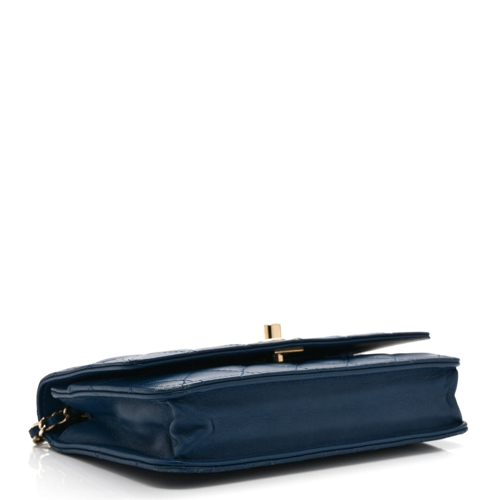 Lambskin Quilted Trendy CC Wallet On Chain WOC Blue wholesalehk.shop