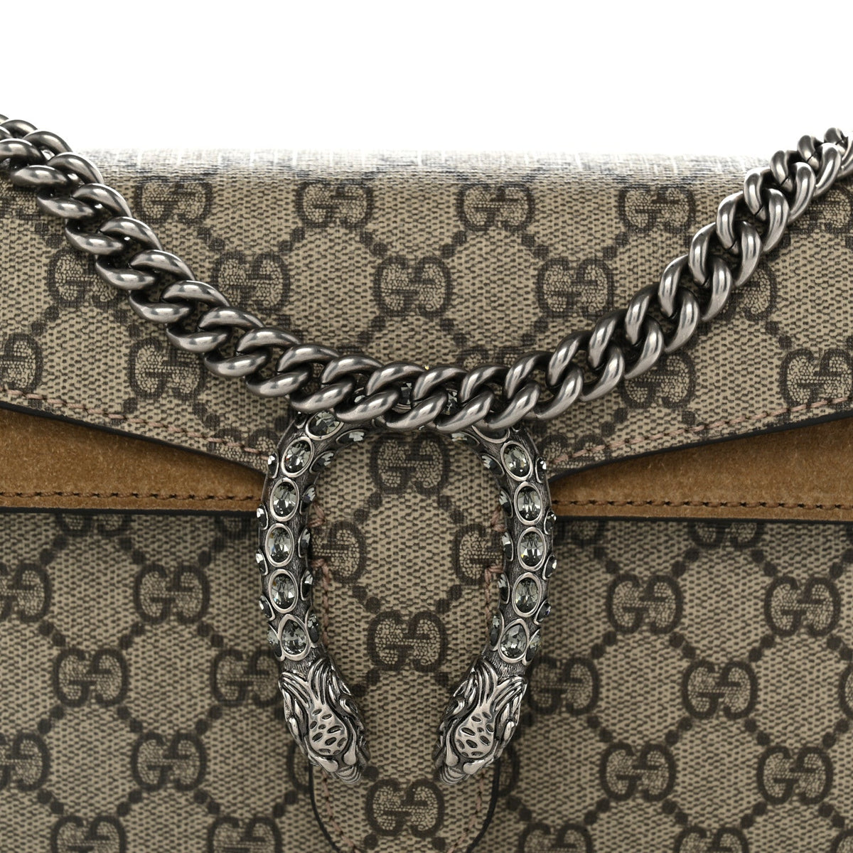 GG Supreme Monogram Suede Crystal Small Dionysus Shoulder Bag Beige Ebony Taupe wholesalehk.shop