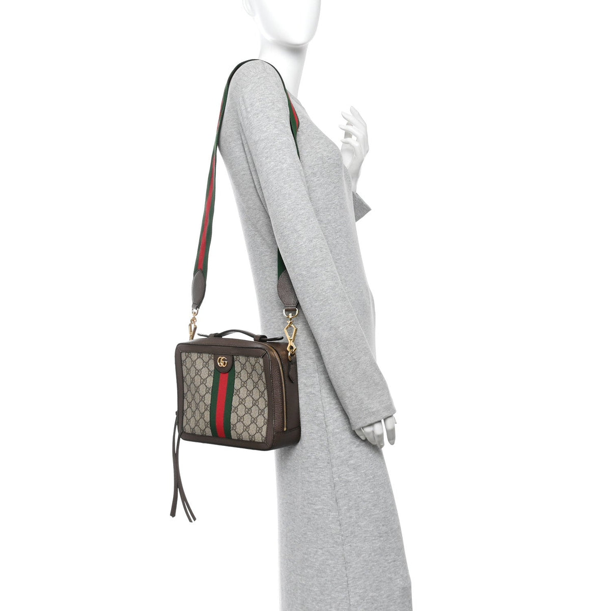 GG Supreme Monogram Web Small Ophidia Top Handle Shoulder Bag Brown wholesalehk.shop