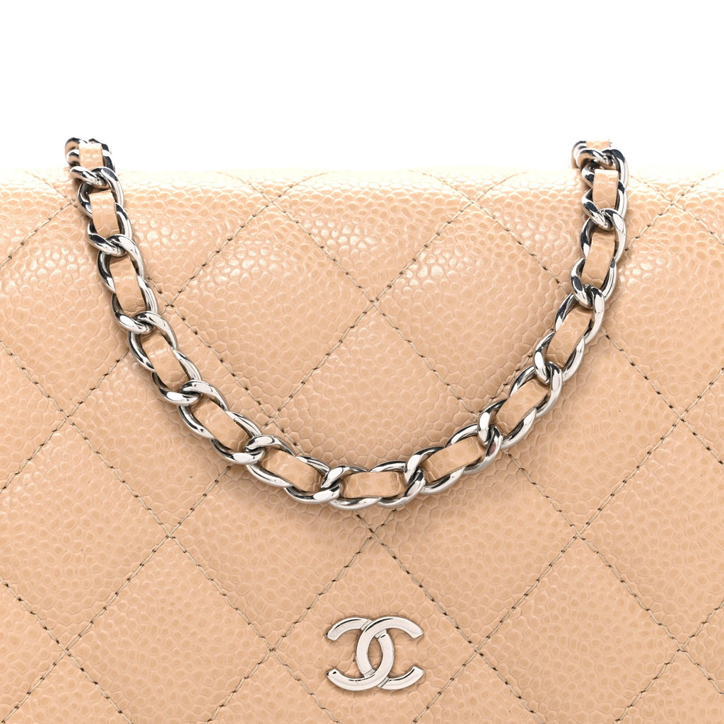 Caviar Quilted Wallet on Chain WOC Beige wholesalehk.shop