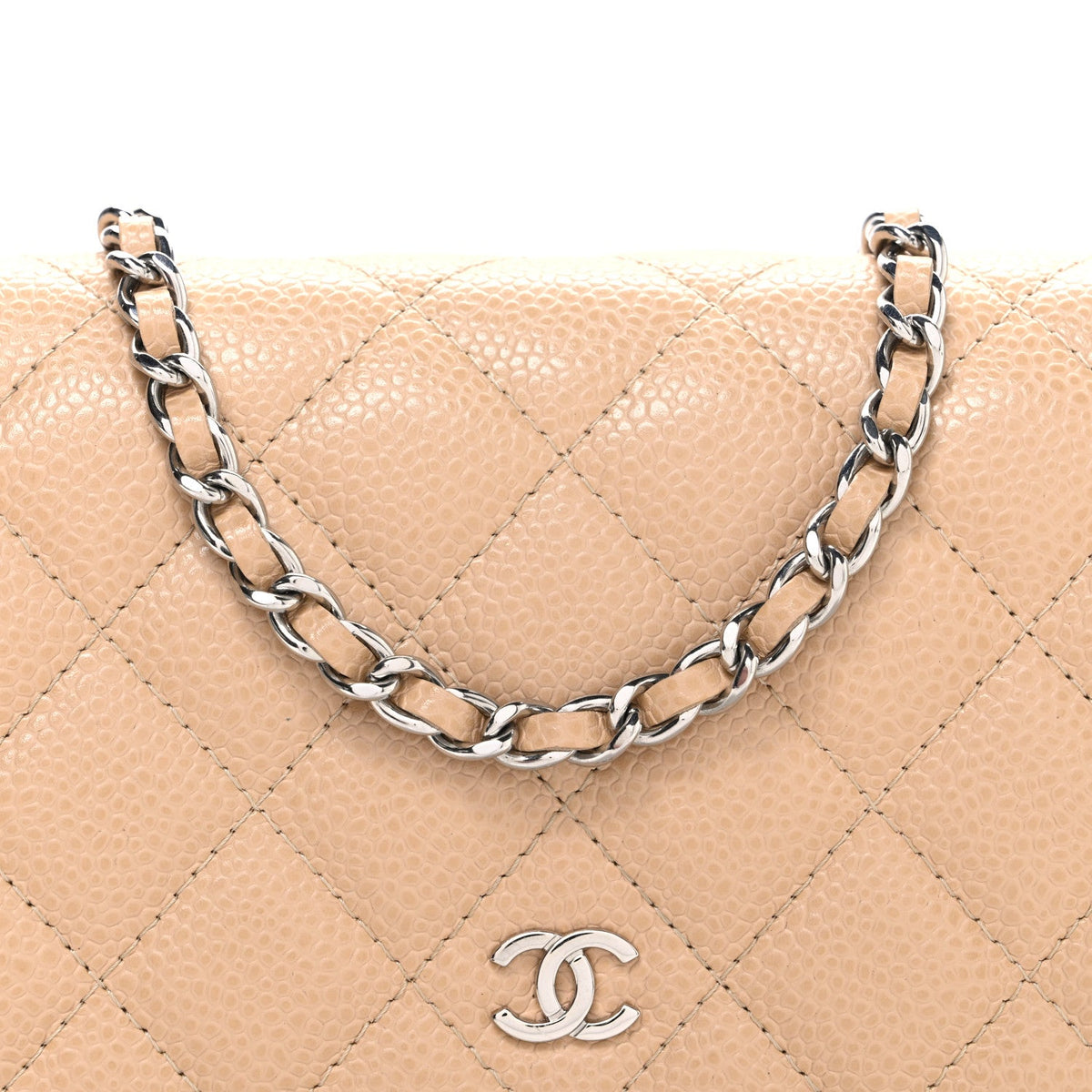 Caviar Quilted Wallet on Chain WOC Beige wholesalehk.shop