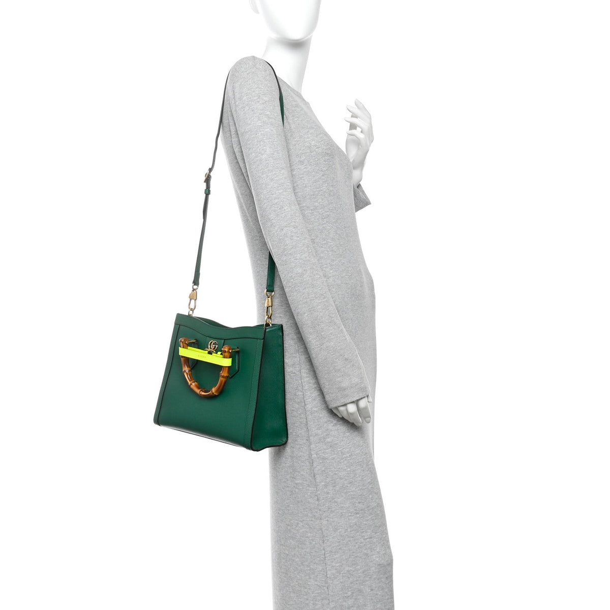 Wonka Grain Calfskin Small Diana Tote Bag Green Yellow Fluo wholesalehk.shop