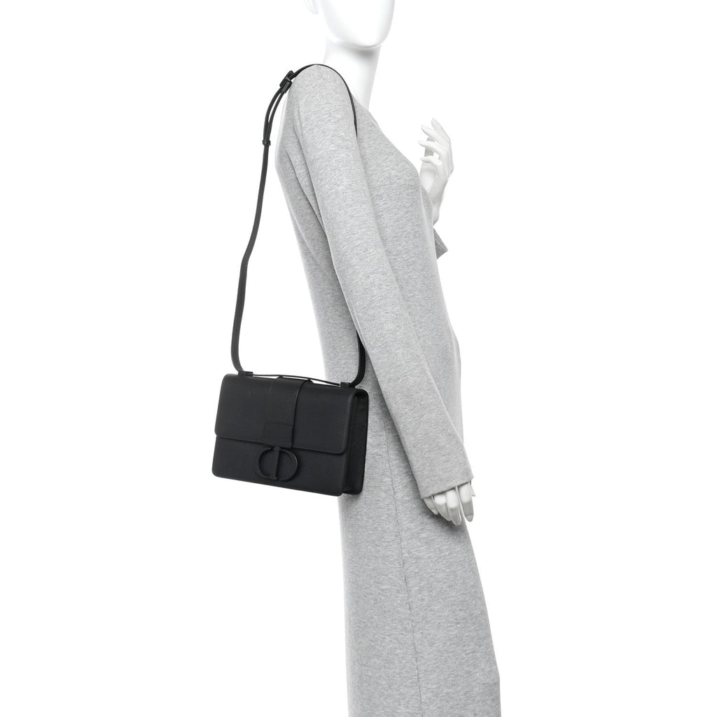 Ultra Matte Grained Calfskin 30 Montaigne Flap Bag Black wholesalehk.shop