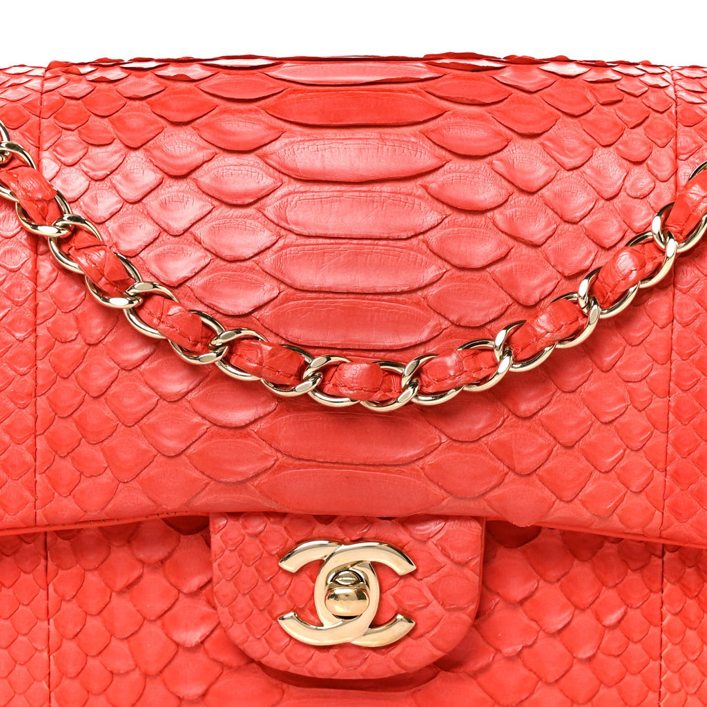 Snakeskin Medium Double Flap Red wholesalehk.shop