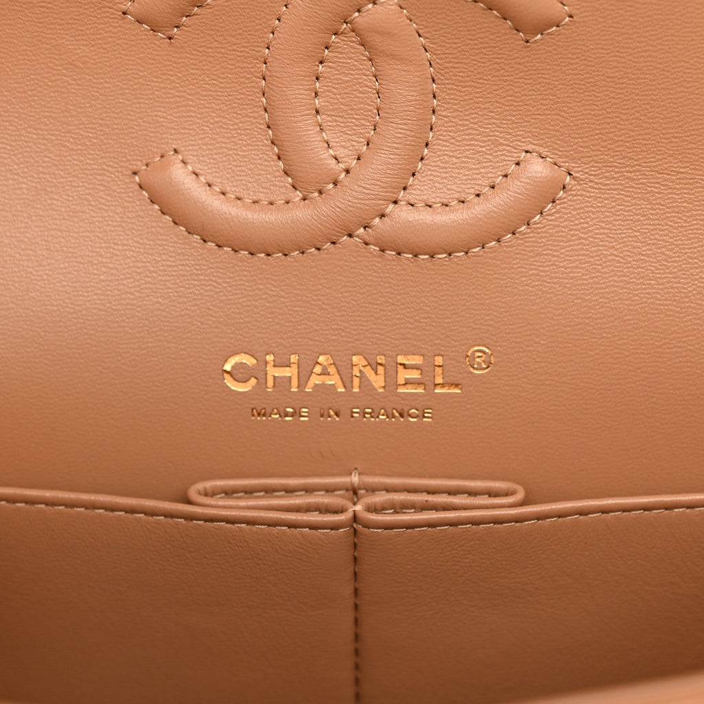Caviar Quilted Small Double Flap Dark Beige wholesalehk.shop