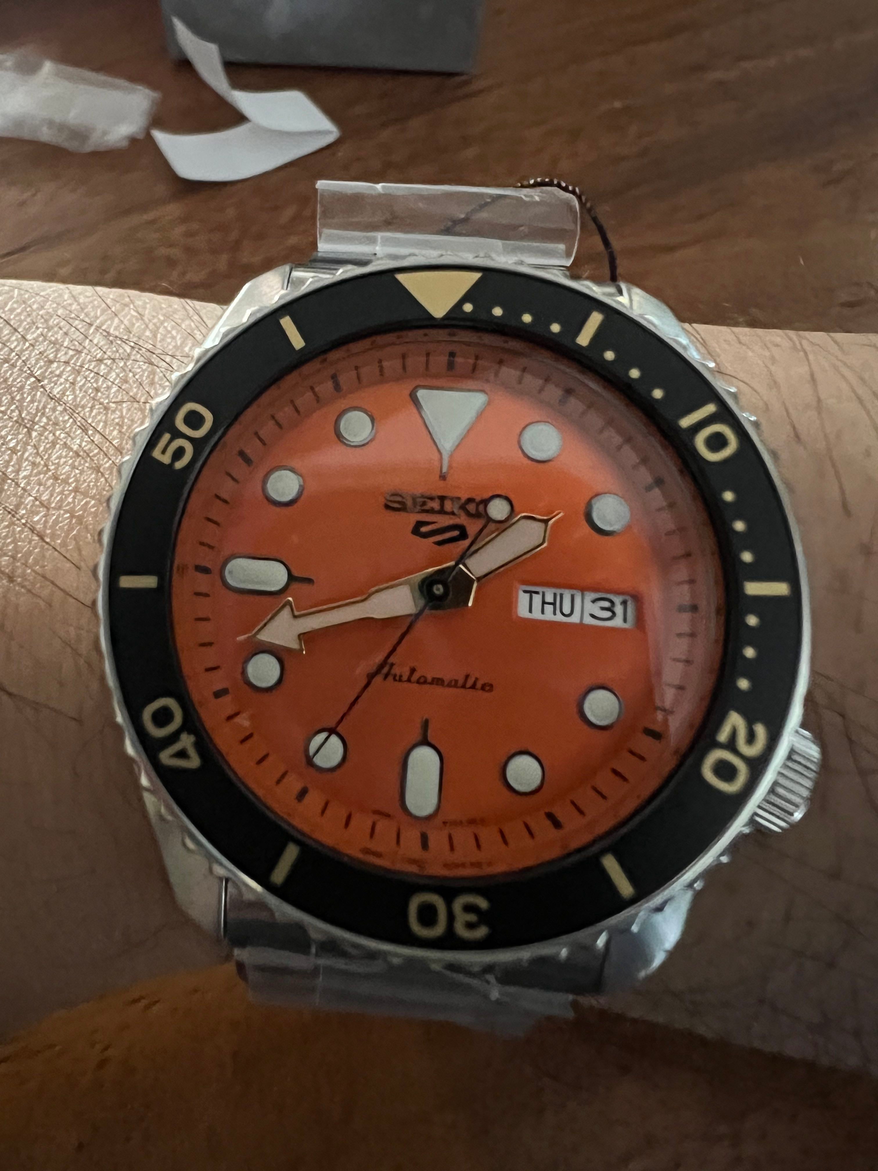 Seiko 5 Sports Automatic Orange Dial Silver Steel Strap Watch For Men - SRPD59K1 wholesalehk.shop