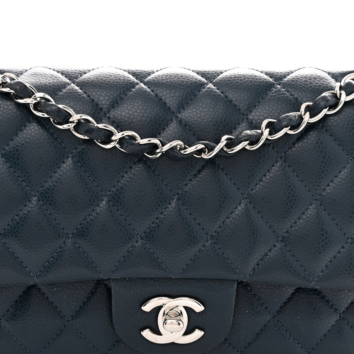 Caviar Quilted Medium Double Flap Navy wholesalehk.shop