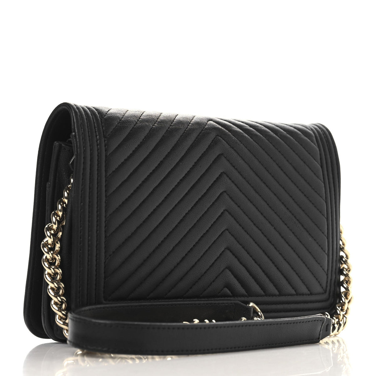 LAmbskin Chevron Boy Wallet On Chain WOC Black wholesalehk.shop