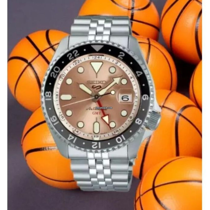 Seiko 5 Sports GMT Thong Sia Limited Edition Brown Dial Silver Steel Strap Watch for Men - SSK043K1 wholesalehk.shop