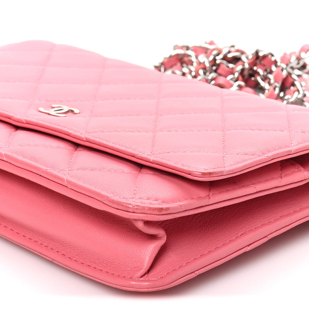 Lambskin Quilted Wallet On Chain WOC Pink wholesalehk.shop