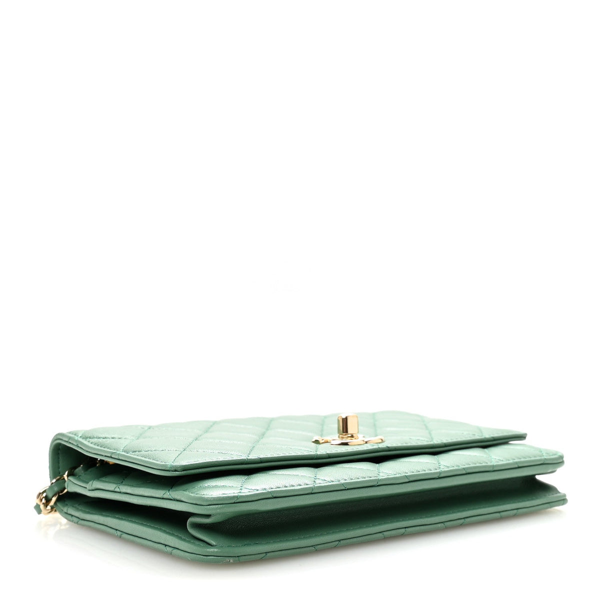 Lambskin Quilted Trendy CC Wallet On Chain WOC Green wholesalehk.shop