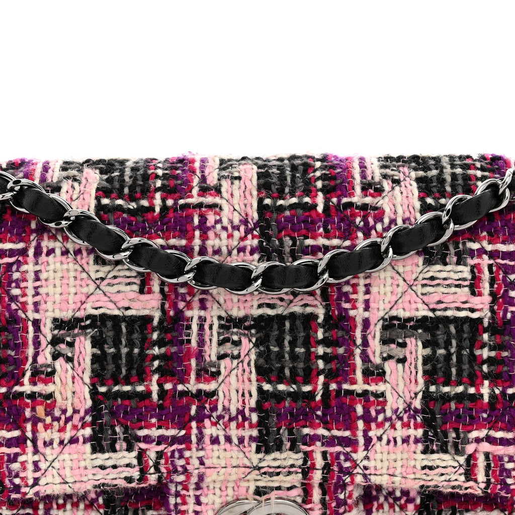 Tweed Quilted Medium Double Flap Pink Black wholesalehk.shop