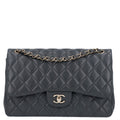 Lambskin Quilted Jumbo Double Flap Dark Grey wholesalehk.shop