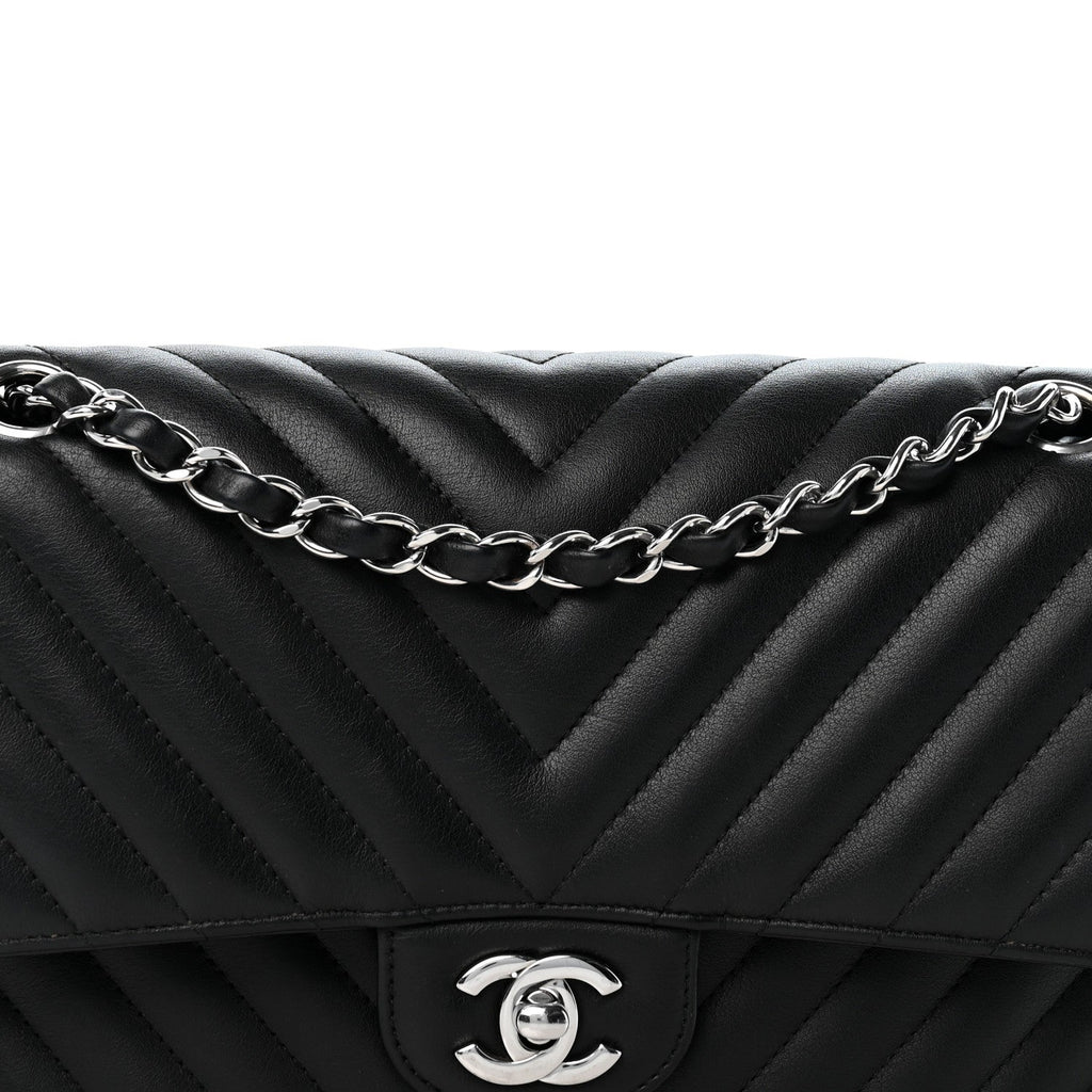 Lambskin Chevron Quilted Medium Double Flap Black wholesalehk.shop