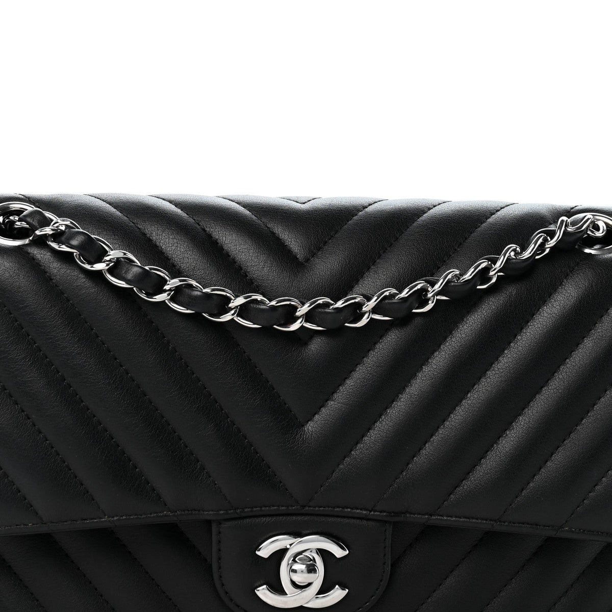 Lambskin Chevron Quilted Medium Double Flap Black wholesalehk.shop
