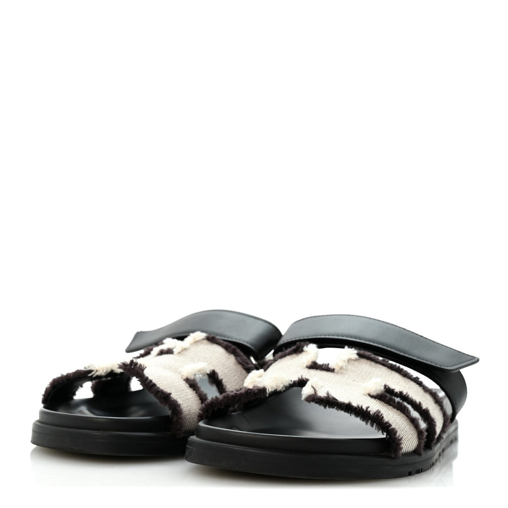 Techno Fringed H Canvas Caflskin Womens Chypre Sandals 38 Prunoir Black wholesalehk.shop