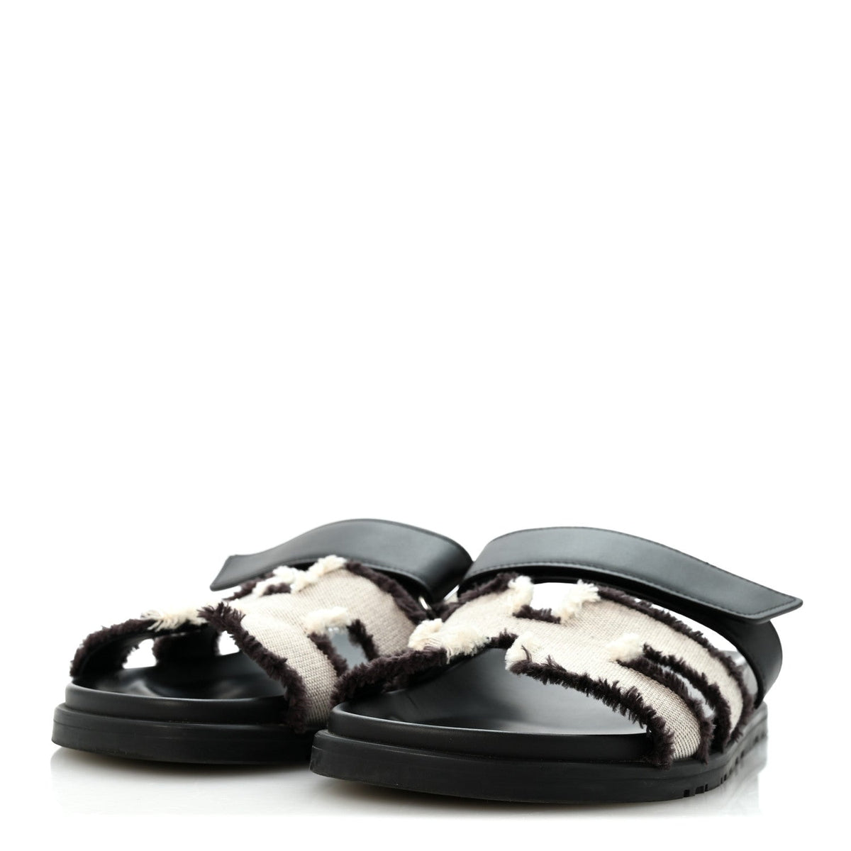 Techno Fringed H Canvas Caflskin Womens Chypre Sandals 38 Prunoir Black wholesalehk.shop
