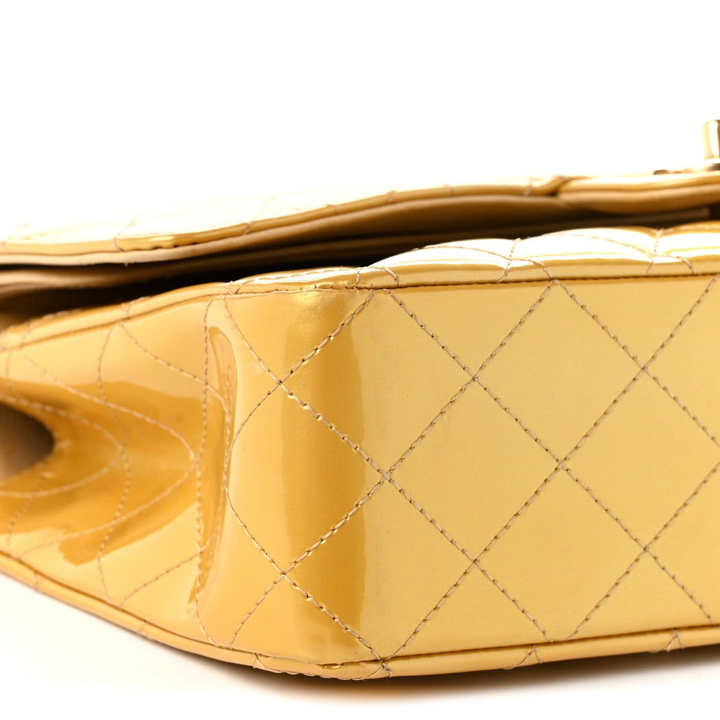 Metallic Patent Quilted Medium Double Flap Gold wholesalehk.shop