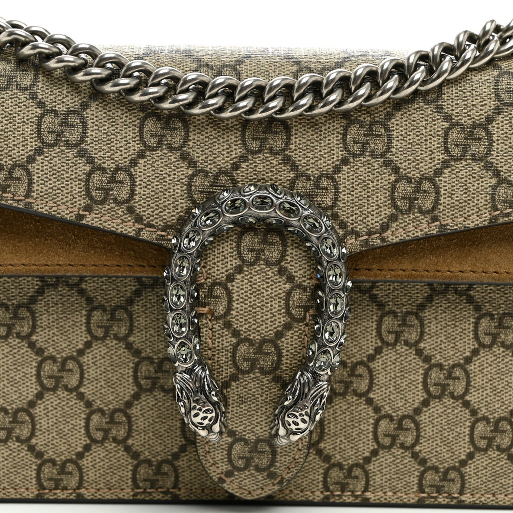 GG Supreme Monogram Suede Crystal Small Dionysus Shoulder Bag Beige Ebony Taupe wholesalehk.shop