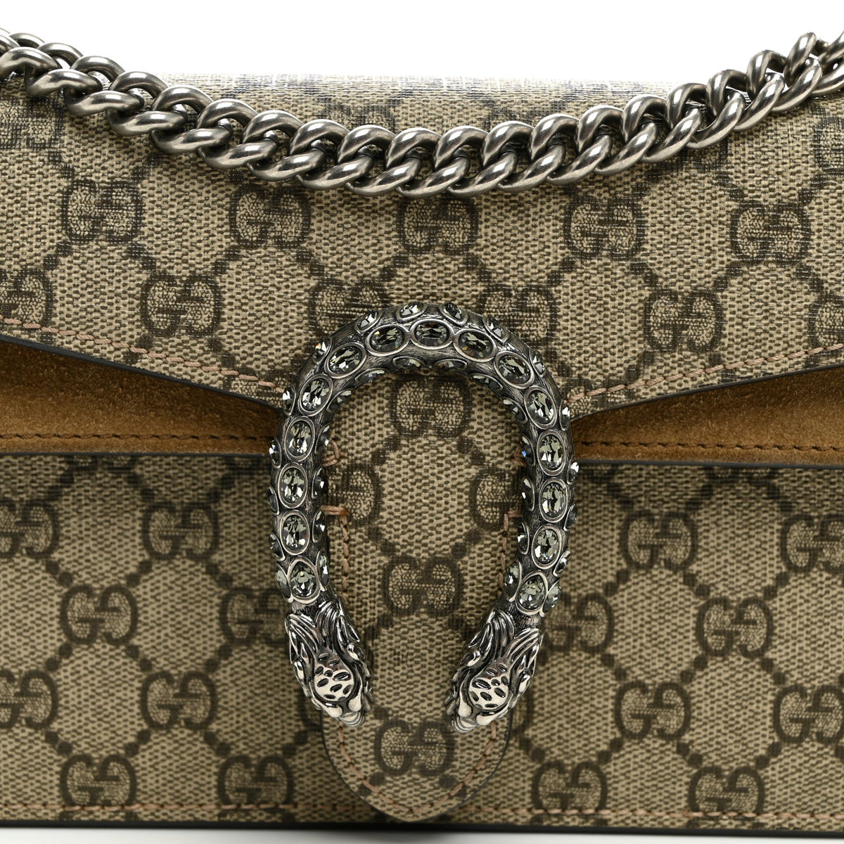 GG Supreme Monogram Suede Crystal Small Dionysus Shoulder Bag Beige Ebony Taupe wholesalehk.shop