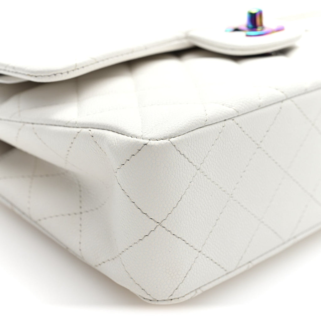 Caviar Quilted Rainbow CC Small Double Flap White wholesalehk.shop