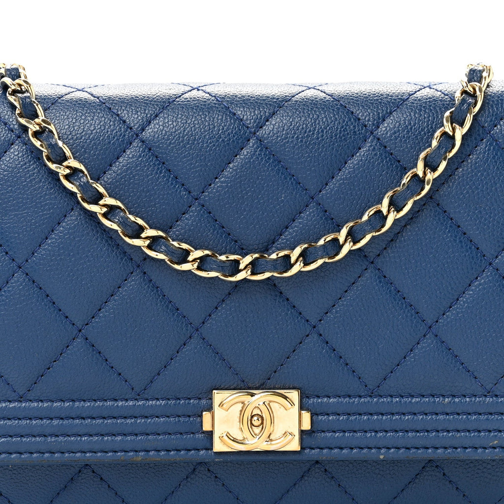 Caviar Quilted Boy Wallet On Chain WOC Dark Blue wholesalehk.shop