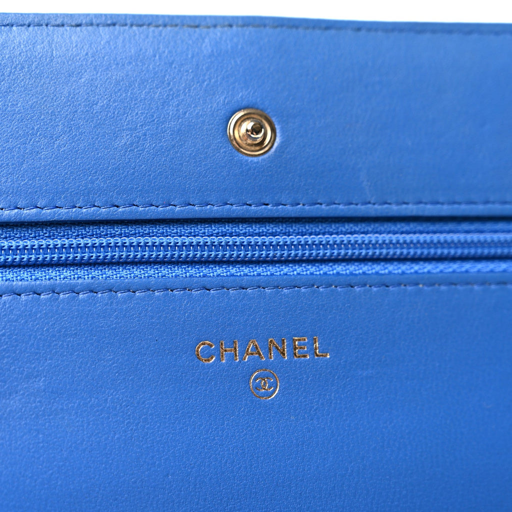 Lambskin Quilted Wallet On Chain WOC Blue wholesalehk.shop