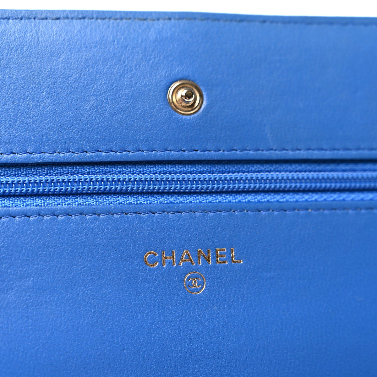 Lambskin Quilted Wallet On Chain WOC Blue wholesalehk.shop