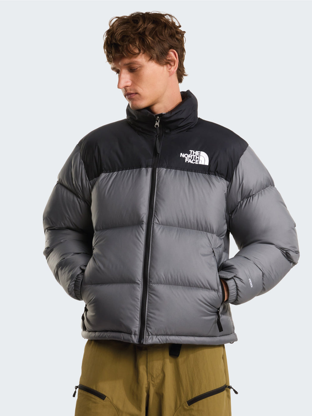 2026 New Arrival Giacca Retro Nuptse in Tessuto Ripstop Lucido Grigio Fumo wholesalehk.shop
