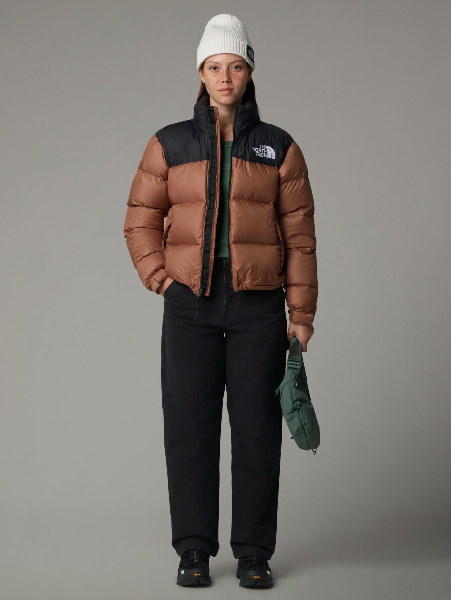 2026 New Arrival Giacca Retro Nuptse Squadrato da Donna Marrone wholesalehk.shop