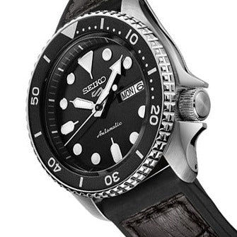 Seiko 5 Sports SKX Automatic Black Dial Black Leather Strap Watch for Men - SRPD55K2 wholesalehk.shop