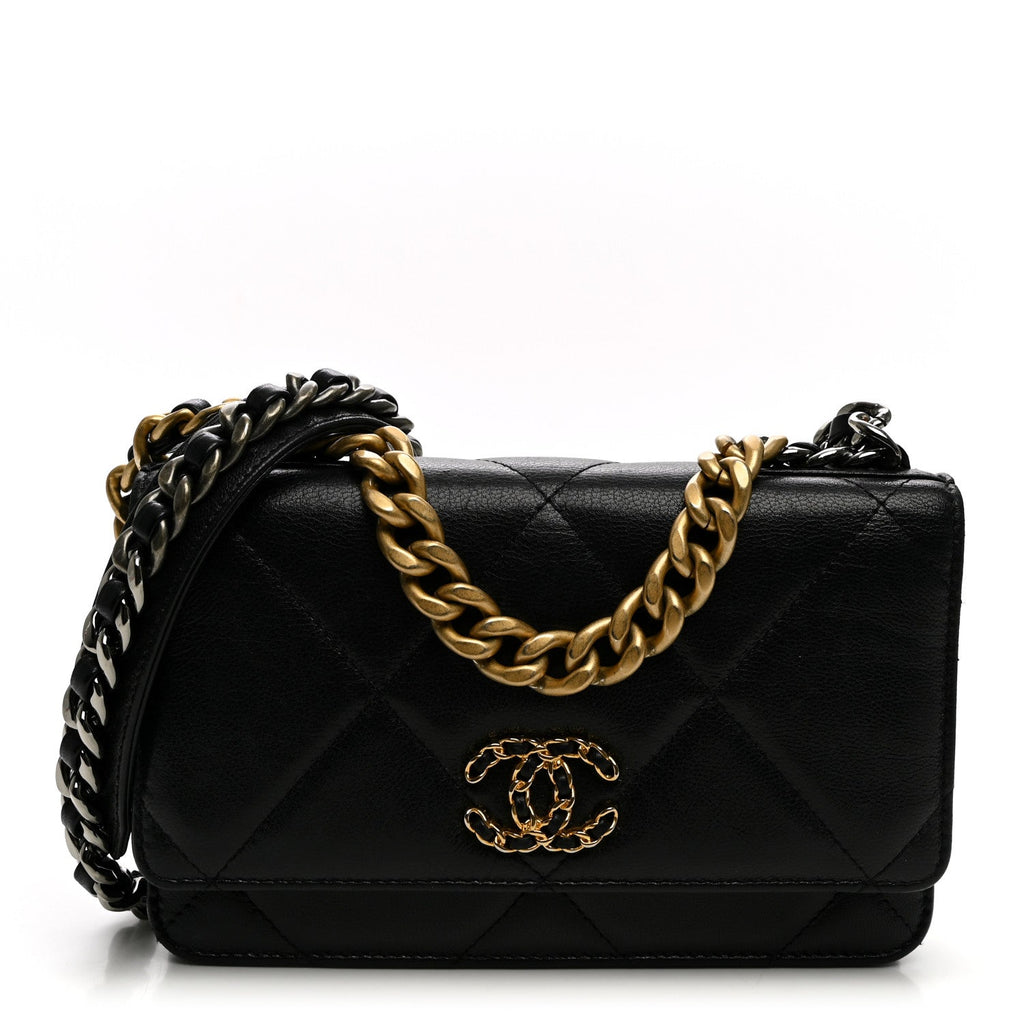 Goatskin Quilted Chanel 19 Wallet On Chain WOC Black wholesalehk.shop
