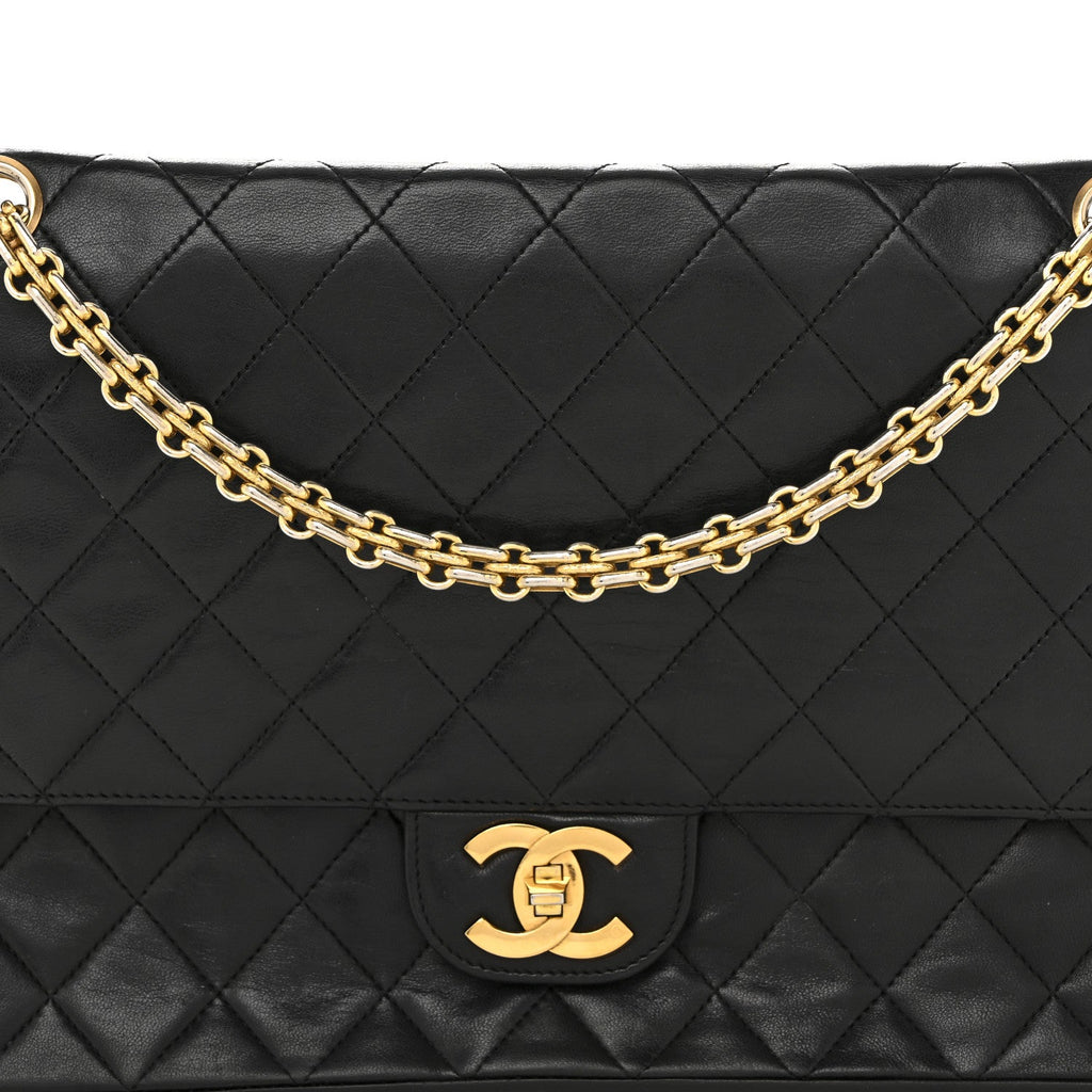 Lambskin Quilted Small Double Flap Black wholesalehk.shop