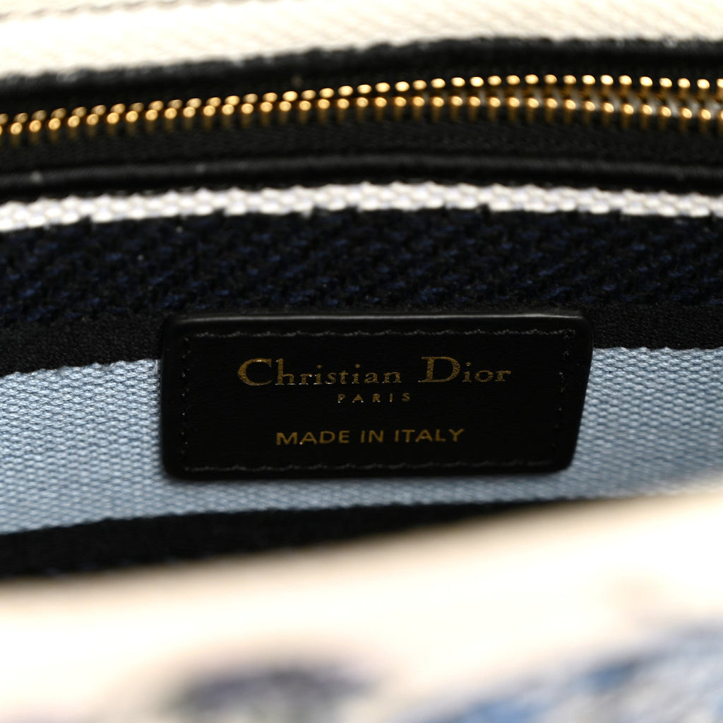 Canvas Embroidered Chardons Toile De Jouy Medium Lady D-Lite Blue Multicolor wholesalehk.shop
