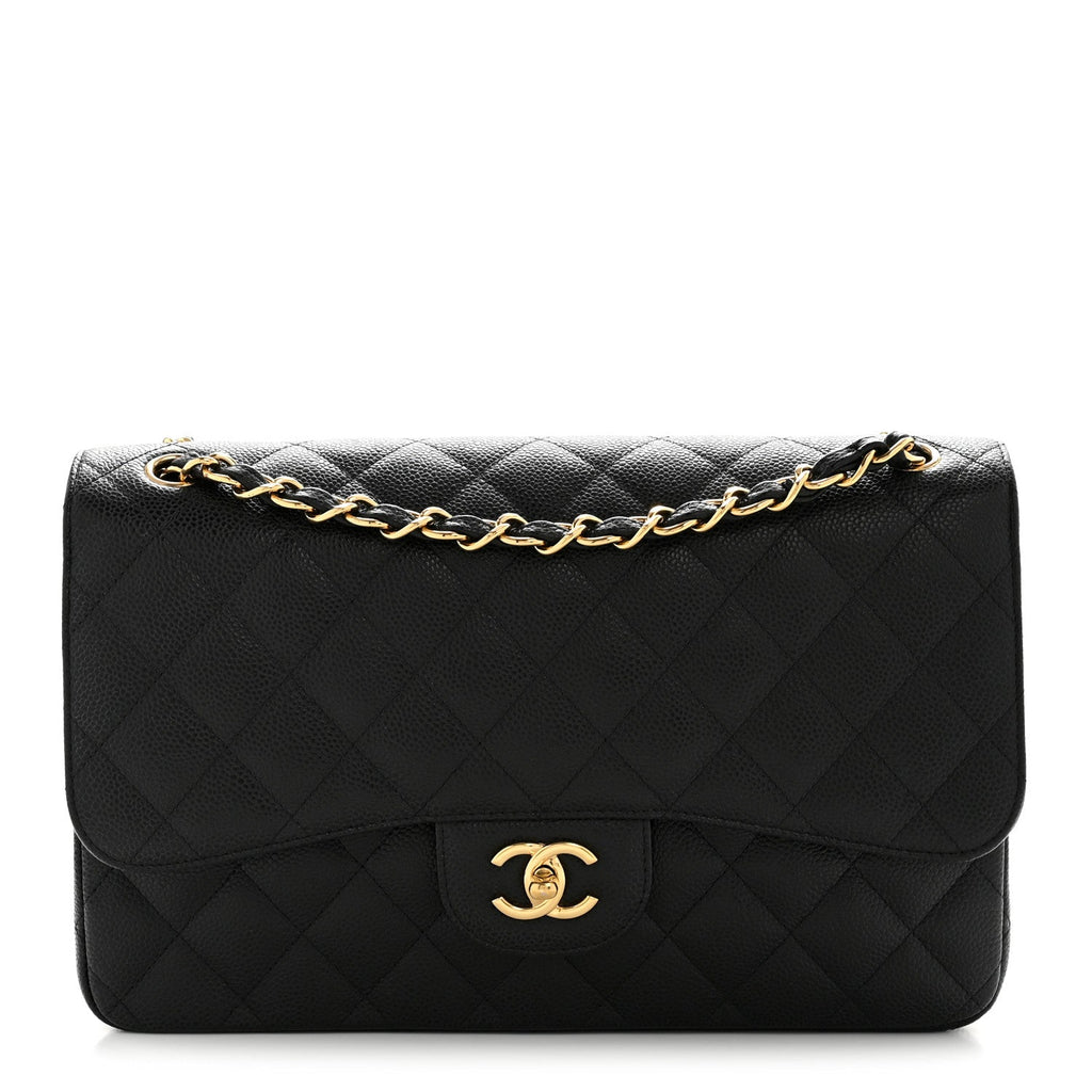 Caviar Quilted Jumbo Double Flap Black wholesalehk.shop