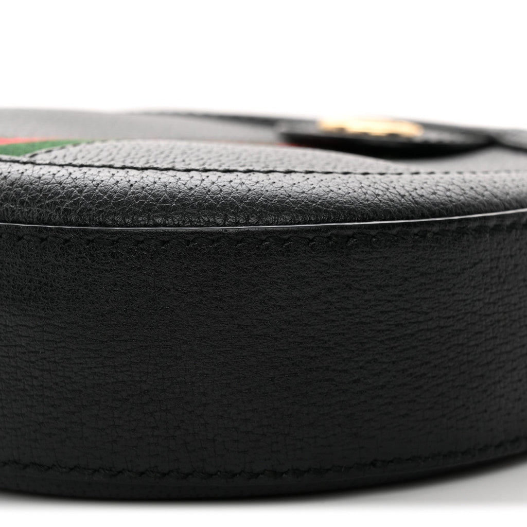 Grained Calfskin Web Mini Ophidia Round Shoulder Bag Black wholesalehk.shop