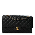 Lambskin Quilted Medium Double Flap Black wholesalehk.shop