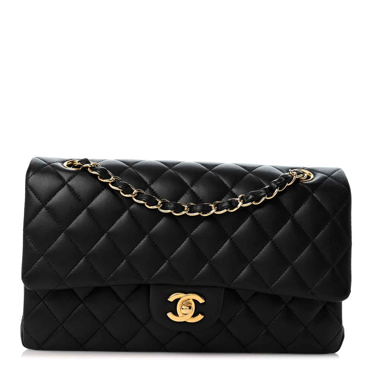 Lambskin Quilted Medium Double Flap Black wholesalehk.shop