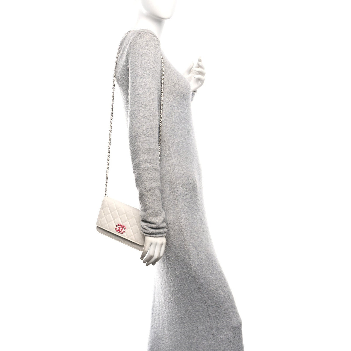 Caviar Quilted Chanel 19 Wallet on Chain WOC White Pink wholesalehk.shop