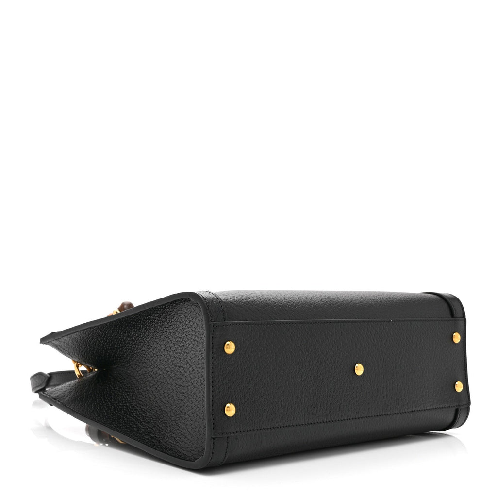 Textured Dollar Calfskin Web Small Diana Tote Bag Black Dusty Grey wholesalehk.shop
