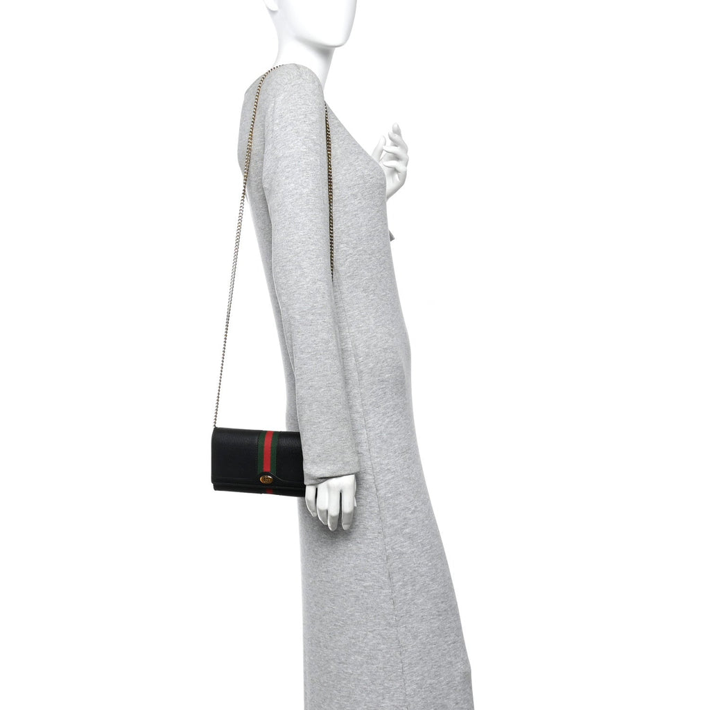 Dollar Calfskin Web Ophidia Wallet On Chain Black wholesalehk.shop