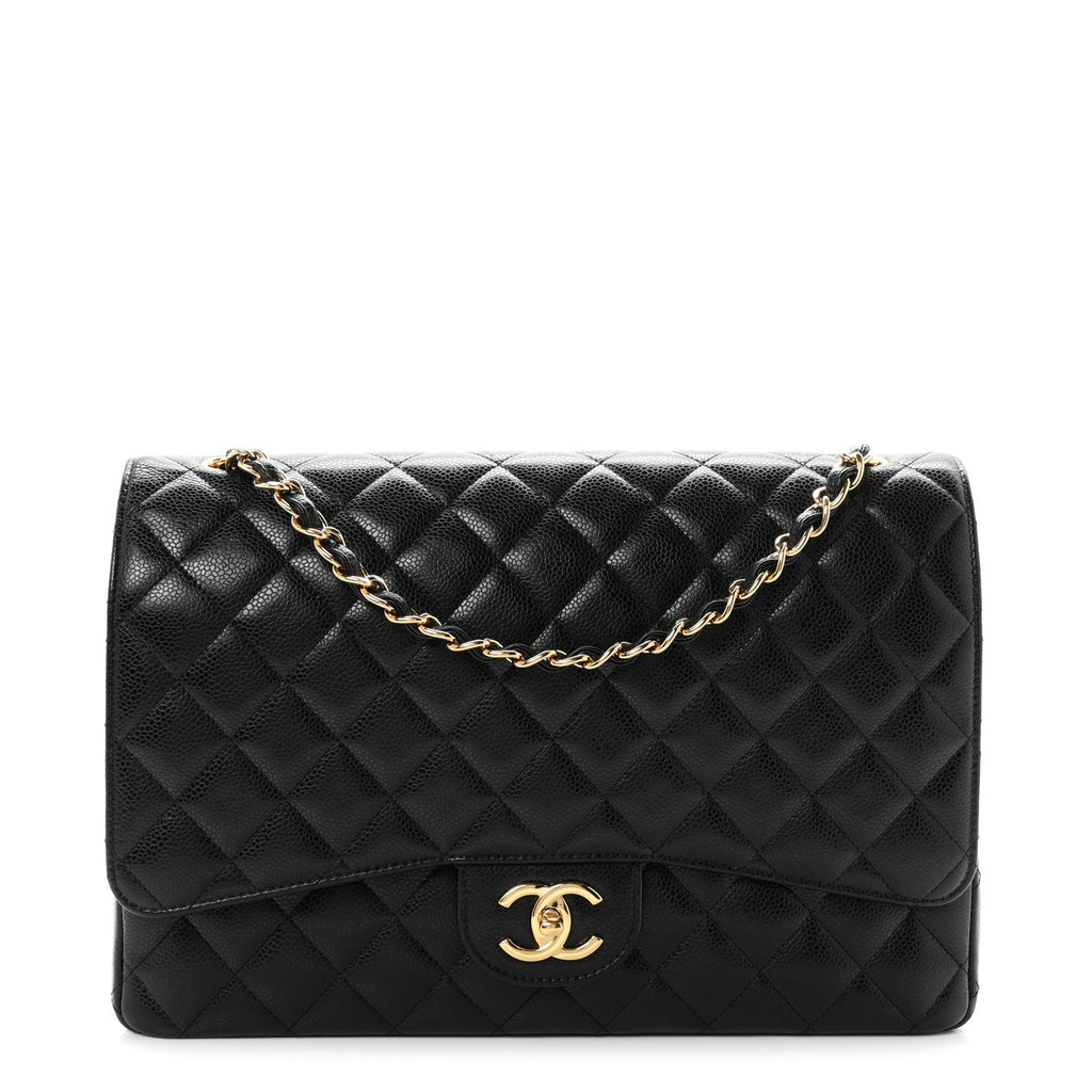 Caviar Quilted Maxi Double Flap Black wholesalehk.shop