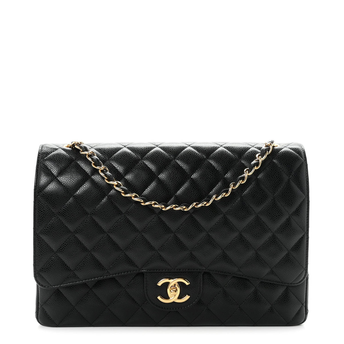 Caviar Quilted Maxi Double Flap Black wholesalehk.shop
