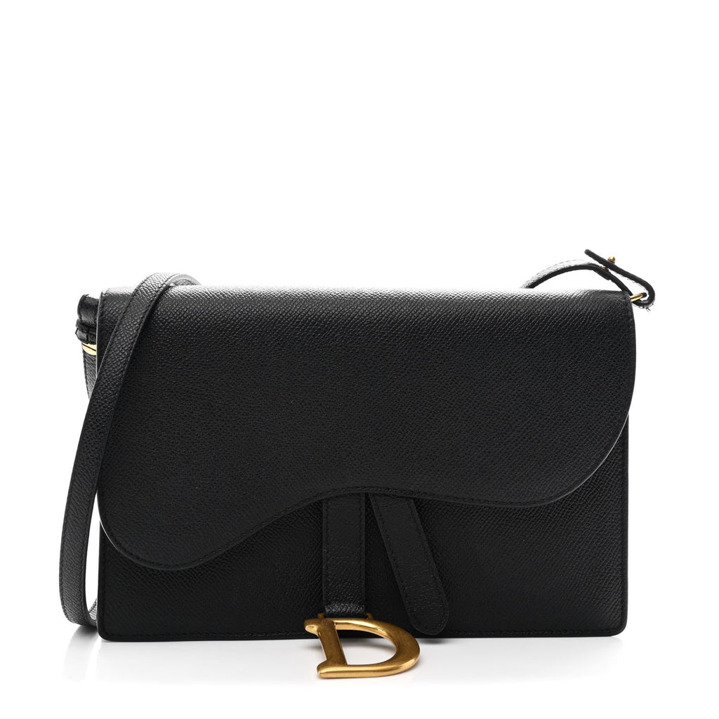 Grained Calfskin Saddle Pouch Bag Black wholesalehk.shop