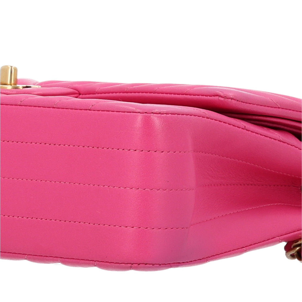 Lambskin Chevron Quilted Medium Double Flap Dark Pink wholesalehk.shop
